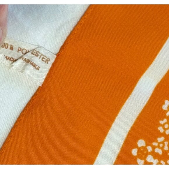 Vintage Floral Scarf Square Orange White Summer Spring Fun Flowers Italy - Picture 4 of 7